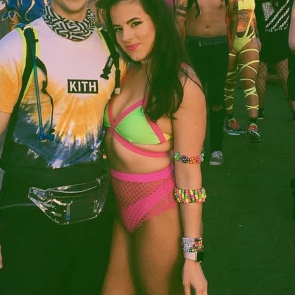 Strappy pole rave festival top or swim bikini top neon